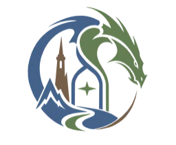 Emblema di Universo Fantasy: un drago avvolto attorno a un portale gotico